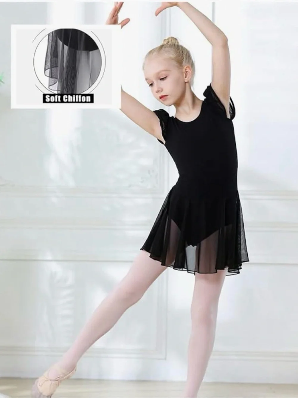 Black Chiffon Ballet Dress for Girls - Kids Dance Costume